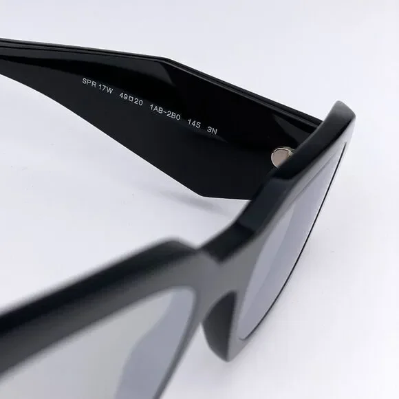 NEW Prada PR17WS 1AB2B0 Black Light Gray Mirrored Silver Square Unisex - Picture 14 of 14